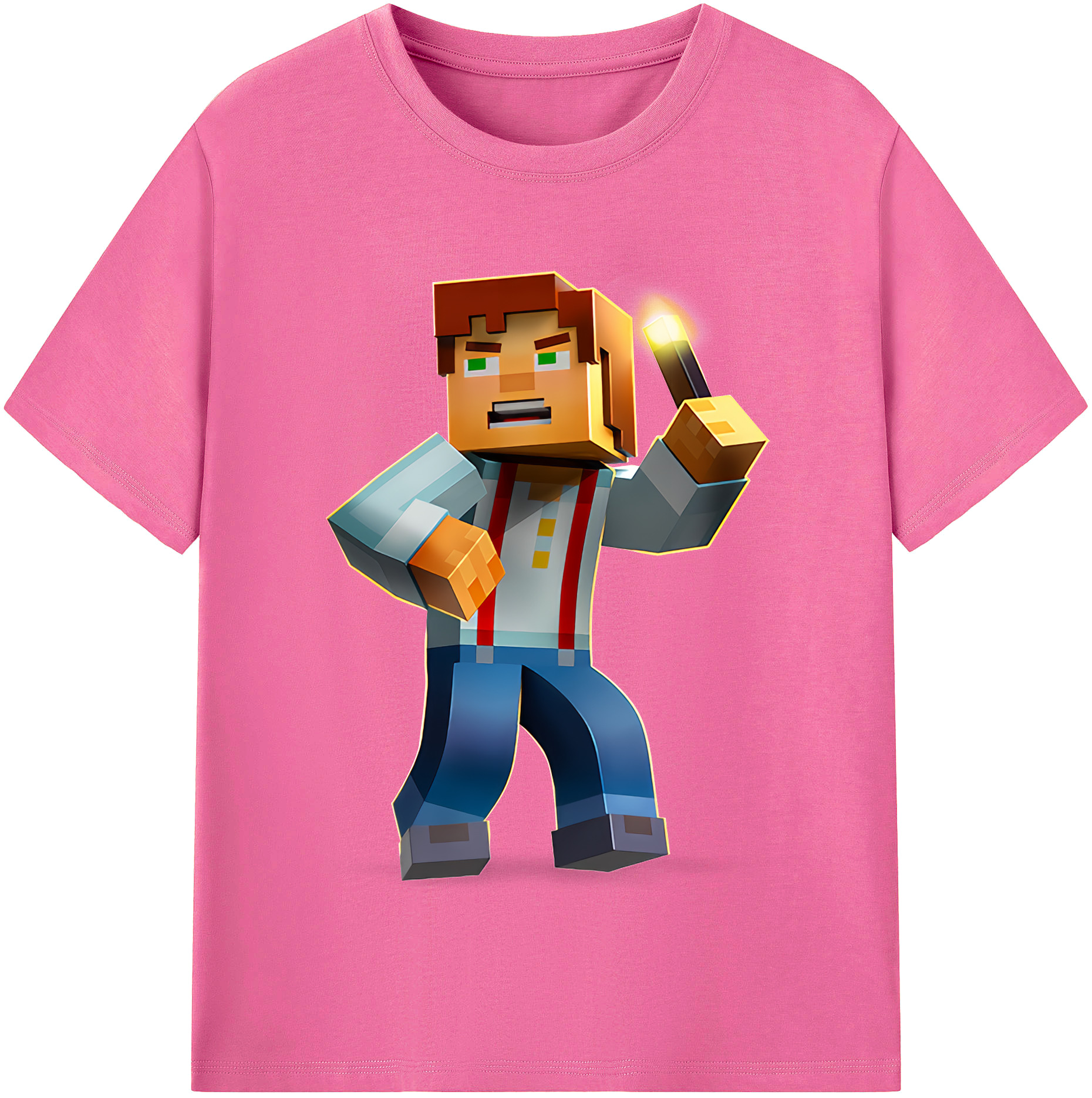 （画像用） マインクラフト ブロックの世界 Minecraft MC Block world レディースカジュアルプリントTシャツ（綿100％）